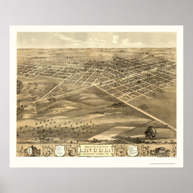 Lincoln, IL Panoramic Map - 1869 Poster (Front)