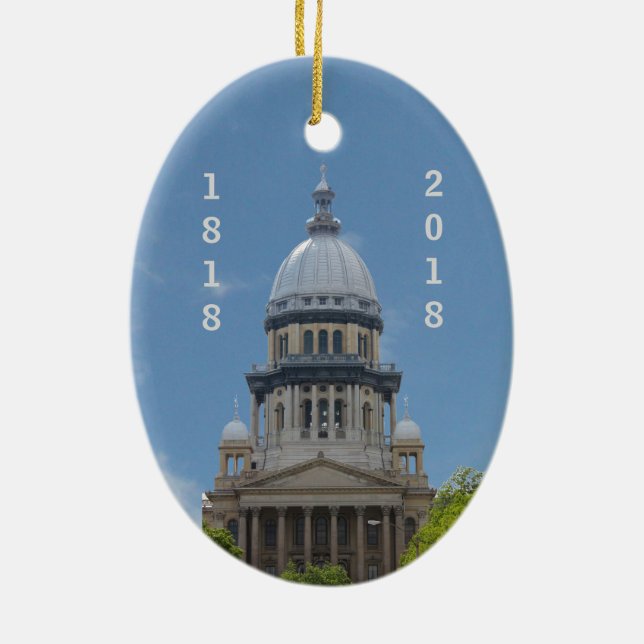 Lincoln Illinois Capitol Bicentennial Ceramic Tree Decoration (Back)