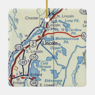 Lincoln ME Vintage Map Ceramic Ornament