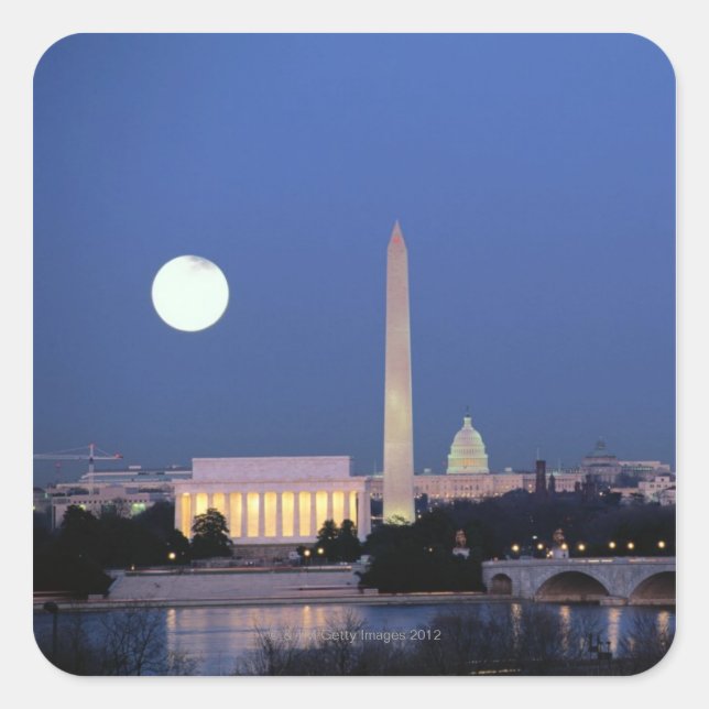 Lincoln Memorial, Washington Monument, US Square Sticker (Front)