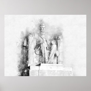 Lincoln Memorial watercolor and pencil drawing Poster
