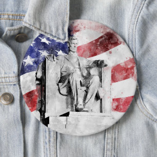 Lincoln Memorial watercolor with American flag 6 Cm Round Badge
