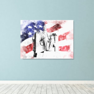 Lincoln Memorial watercolor with American flag Canvas Print