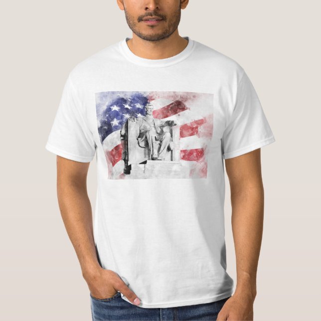 Lincoln Memorial watercolor with American flag T-Shirt (Front)