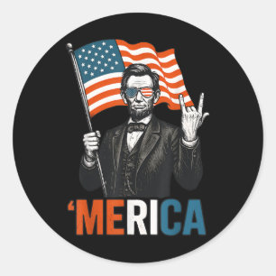 Lincoln Merica Rock Funny 4th Of July American Fla Classic Round Sticker