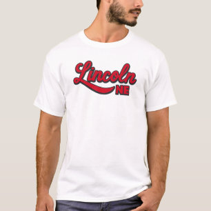 Lincoln NE Script Logo   Bold Red Retro City T-Shirt