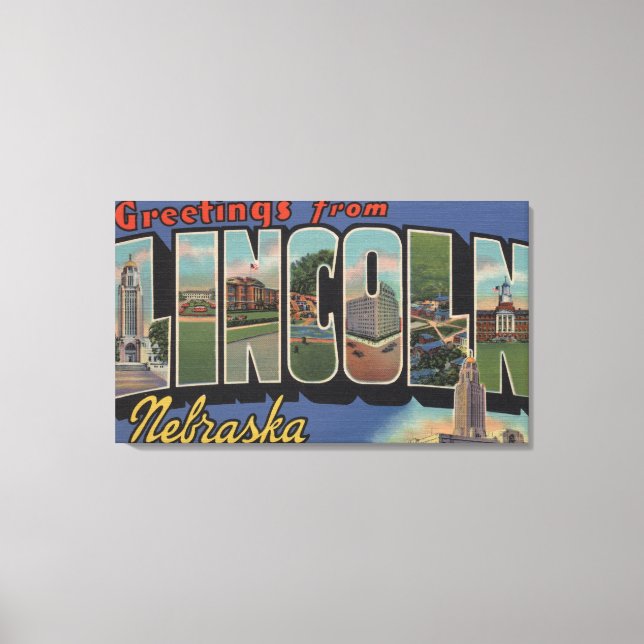 Lincoln, Nebraska - Large Letter Scenes Canvas Print (Front)