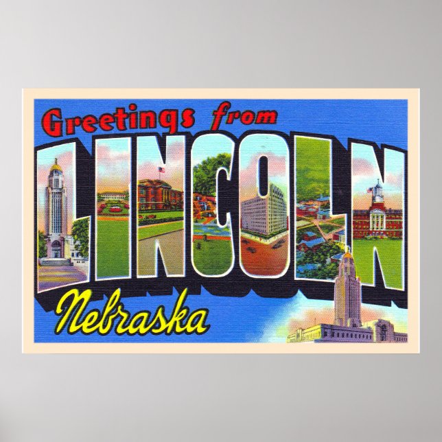 Lincoln Nebraska NE Vintage Large Letter Postcard Poster (Front)