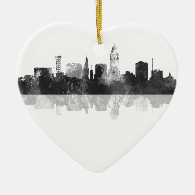 LINCOLN, NEBRASKA SKYLINE CERAMIC TREE DECORATION (Front)