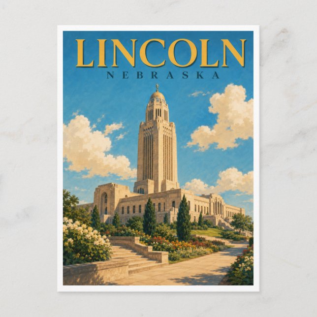 Lincoln Nebraska State Capitol GeoSaga Postcard (Front)