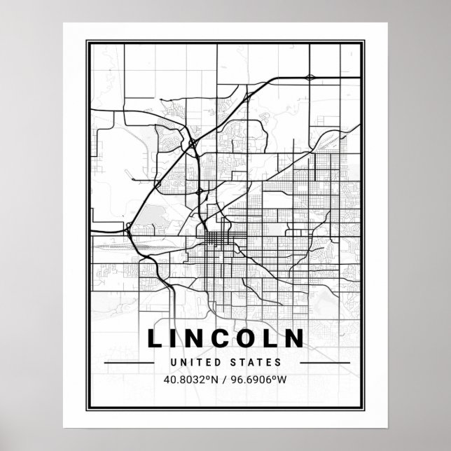 Lincoln Nebraska USA Travel City Map Poster (Front)