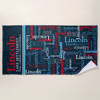 Lincoln personalised name meaning red blue white beach towel