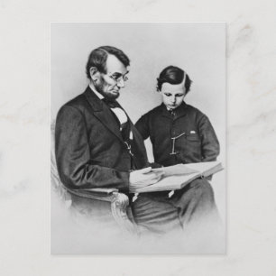 Lincoln  Postcard - reading with son Tad, 1864