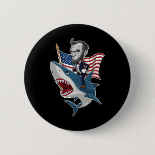 Lincoln Riding A Shark 4th Of July Patriotic Graph 6 Cm Round Badge