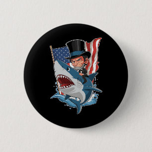 Lincoln Riding Shark Awesome Fourth Of July Graphi 6 Cm Round Badge