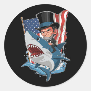 Lincoln Riding Shark Awesome Fourth Of July Graphi Classic Round Sticker