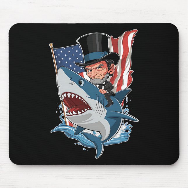Lincoln Riding Shark Awesome Fourth Of July Graphi Mouse Mat (Front)