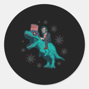 Lincoln T Rex Dinosaur 4th Of July American Flag  Classic Round Sticker