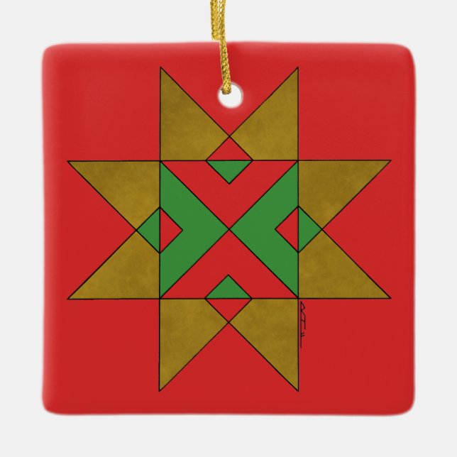 Lincolnshire Auseklis Witch Mark Red and Green Ceramic Ornament (Front)