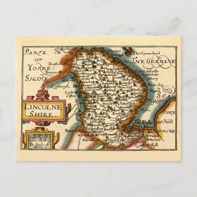 Lincolnshire County England Old Antiquarian Map Postcard (Front)