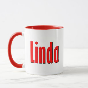 "Linda" Elegant Simple Red and Black Typography Mug