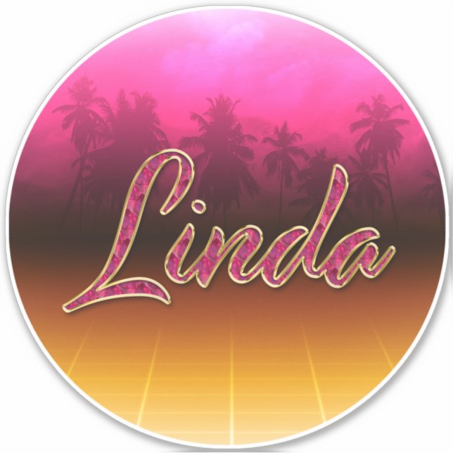 Linda First Name Golden pink Sticker (Front)