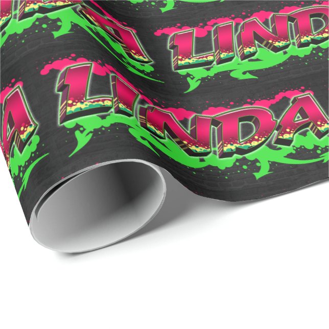 Linda First Name Name Graffiti red green Wrapping Paper (Roll Corner)
