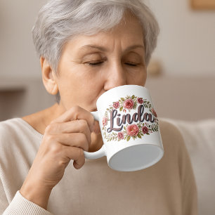 Linda Floral Name Mug – Vintage Peony Flowers