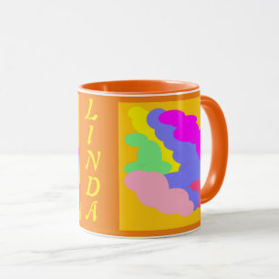 Linda girls name pink blue pale green puffs mug
