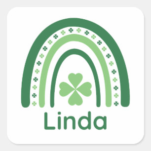 Linda Name Clover Boho Rainbow Square Sticker