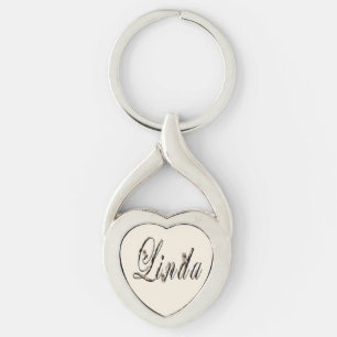 "Linda" Name Made With White Tigers, Key Ring