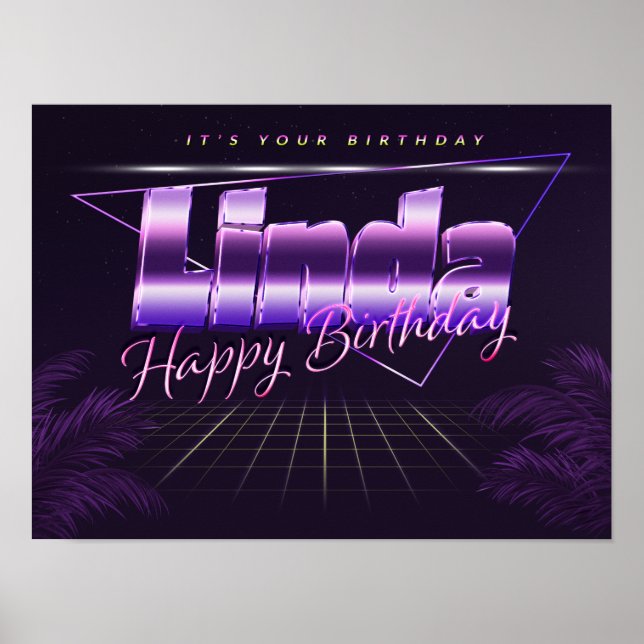 Linda Name Vorname lila retro Poster Geburtstag (Front)