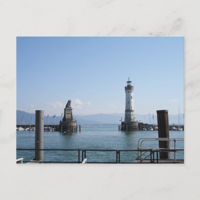 Lindau harbour lighthouse and lion postcard (Front)