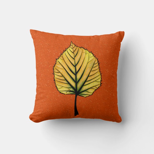 Linden Fall Leaf Art In Yellow And Vibrant Orange Cushion (Front)