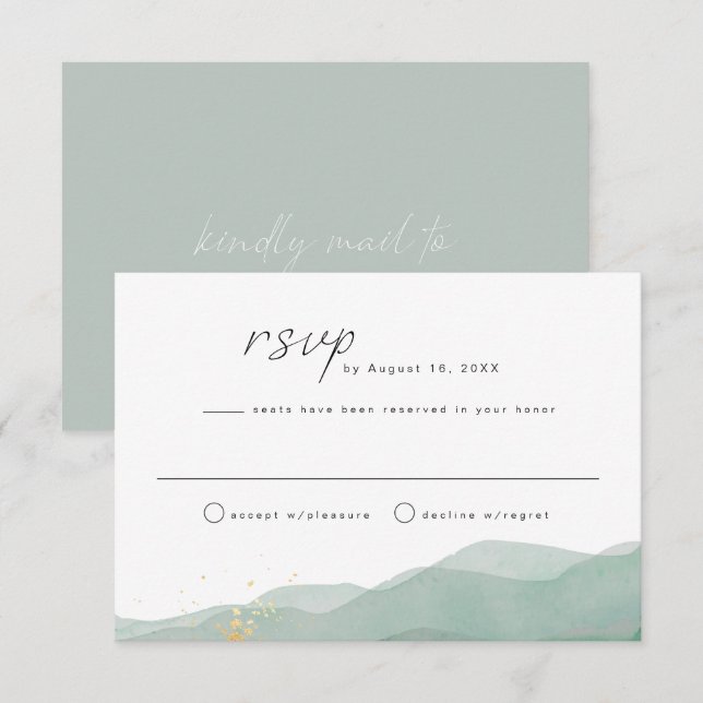 LINDEN Sage Green & Gold Watercolor RSVP Card (Front/Back)