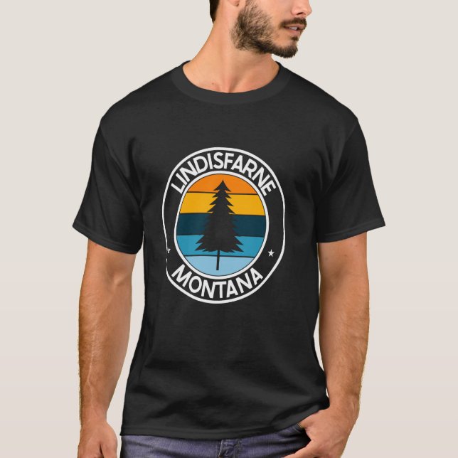 Lindisfarne Montana MT USA City Pride Retro Sunset T-Shirt (Front)