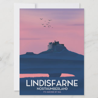 Lindisfarne Northumberland Castle travel poster. Invitation