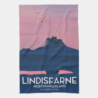 Lindisfarne Northumberland Castle travel poster. Tea Towel