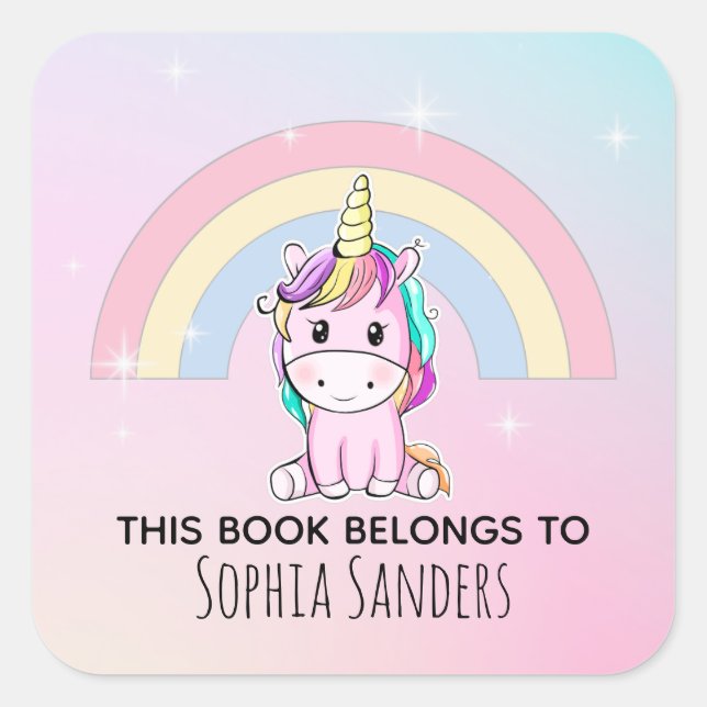 Lindo Unicornio Acuarela Multicolor  Square Sticker (Front)