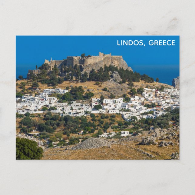 Lindos Greece Castle Rhodes Island Greek Travel Postcard (Front)