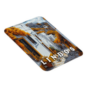 Lindos, Rhodes : Vintage Greek Architecture Magnet