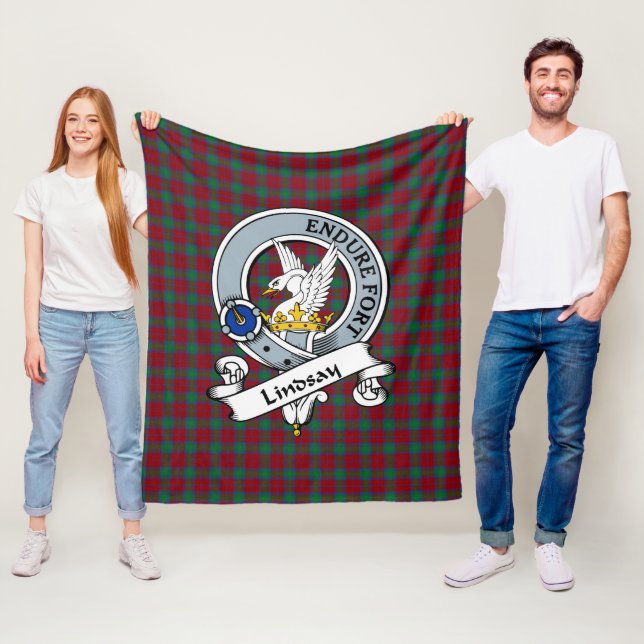 Lindsay Clan Badge Tartan Plaid Fleece Blanket (In Situ)