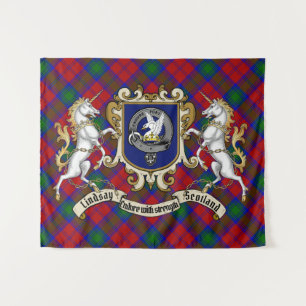 Lindsay Clan Badge & Unicorns w/Tartan Tapestry