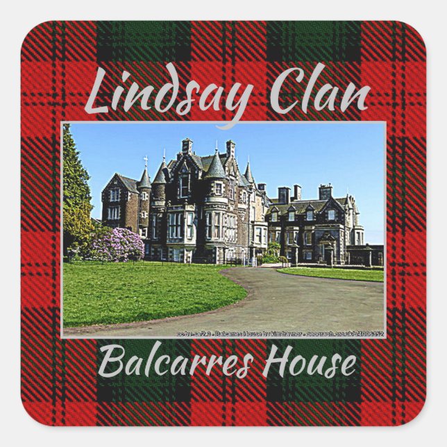 Lindsay Clan Balcarres House & Tartan Square Sticker (Front)
