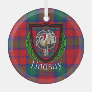 Lindsay Scottish Clan Tartan & Crest Glass Tree Decoration