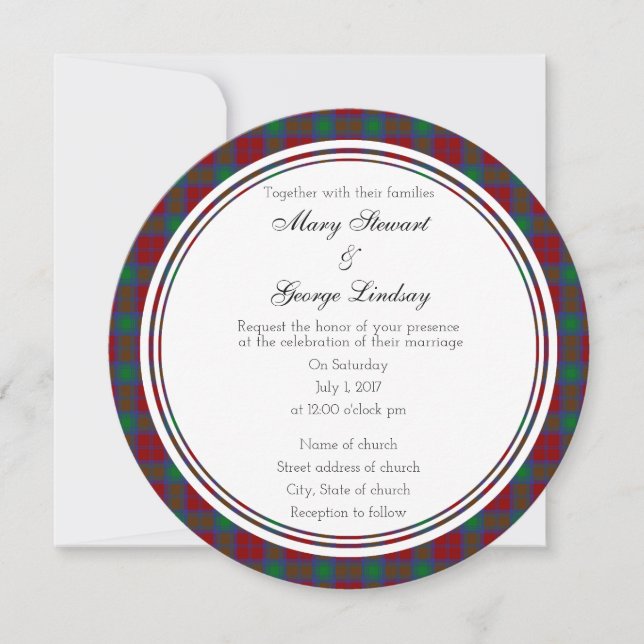 Lindsay Scottish Wedding Round Invitation (Front)