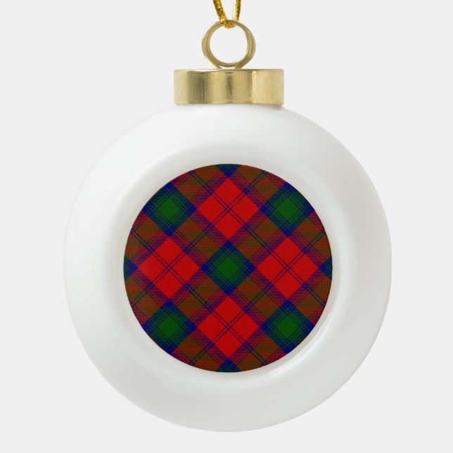 Lindsay tartan red green plaid ceramic ball christmas ornament (Front)