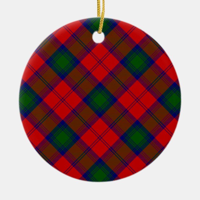 Lindsay tartan red green plaid ceramic tree decoration (Front)