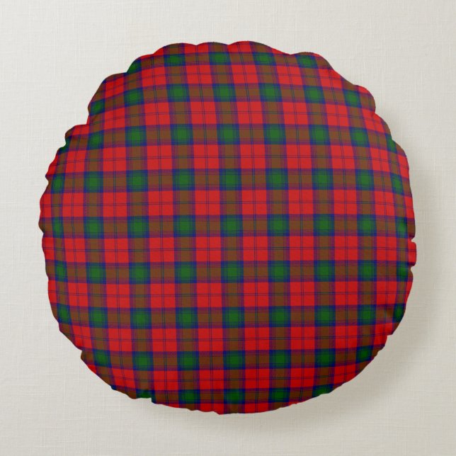 Lindsay tartan red green plaid round cushion (Front)