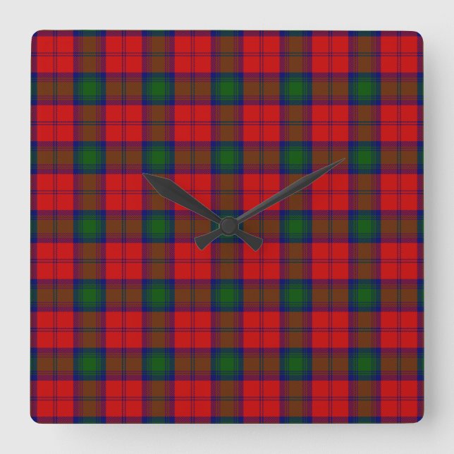 Lindsay tartan red green plaid square wall clock (Front)